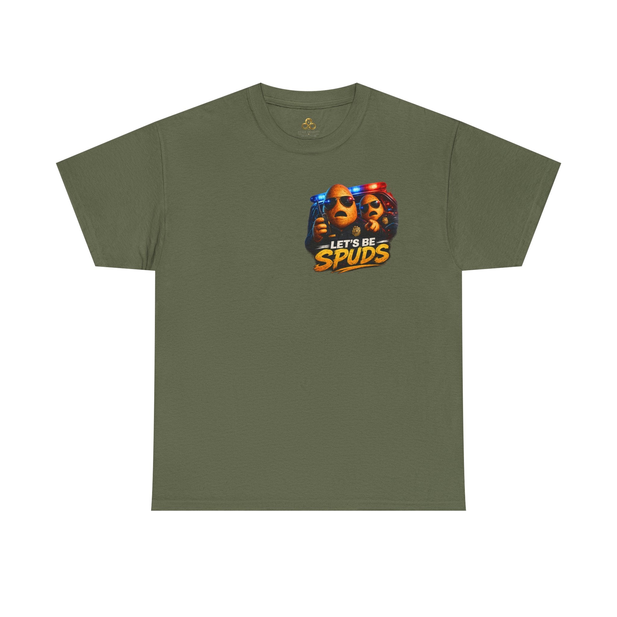Let's Be Spuds T‑Shirt — Funny Potato Duo Graphic Tee (Police Lights)