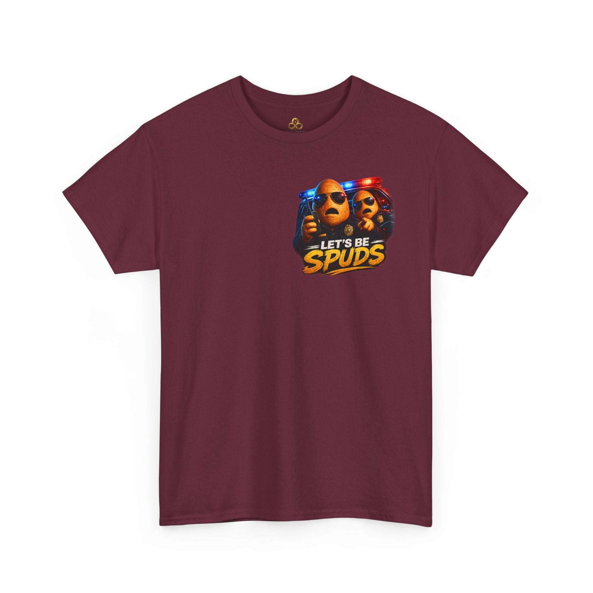 Let's Be Spuds T‑Shirt — Funny Potato Duo Graphic Tee (Police Lights)