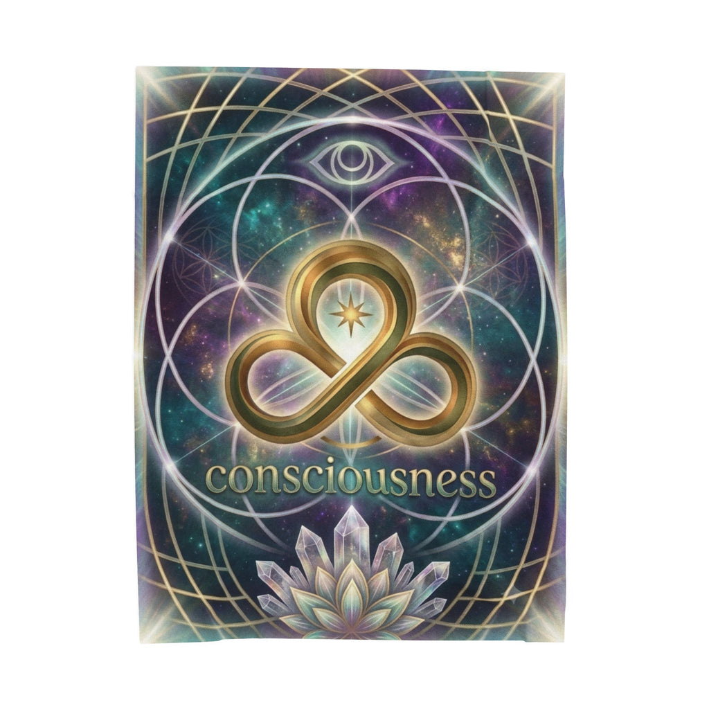 Consciousness Symbol Velveteen Plush Blanket — Spiritual Infinity Lotus Throw