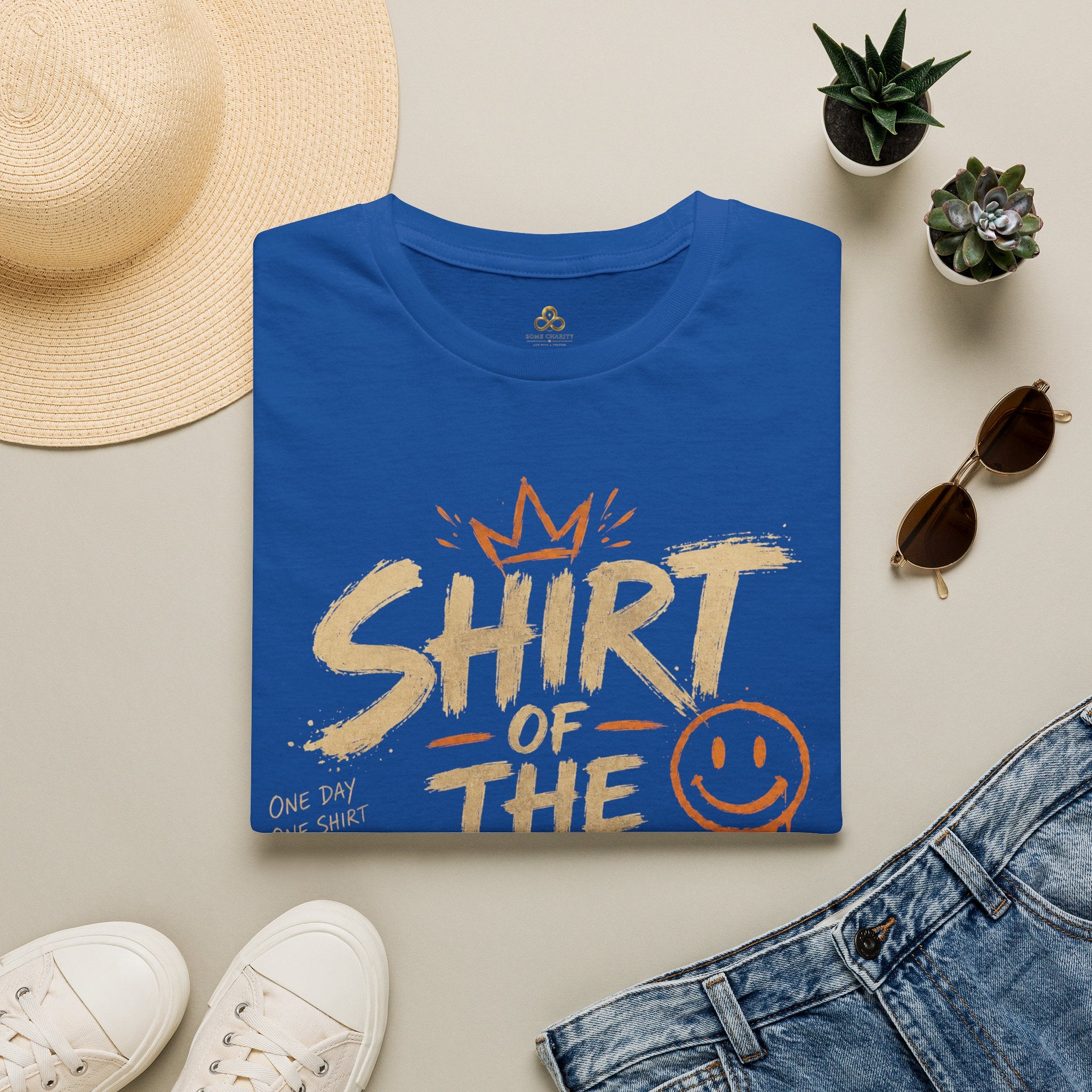 Shirt of the Day Graphic Tee — Retro Brushstroke Smile Design