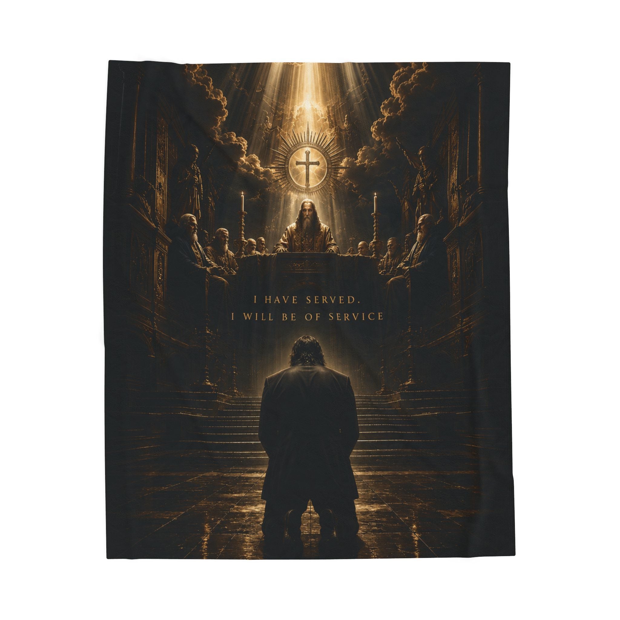 Religious Velveteen Plush Blanket — 'A Brave Heart' Prayer Scene with Cross