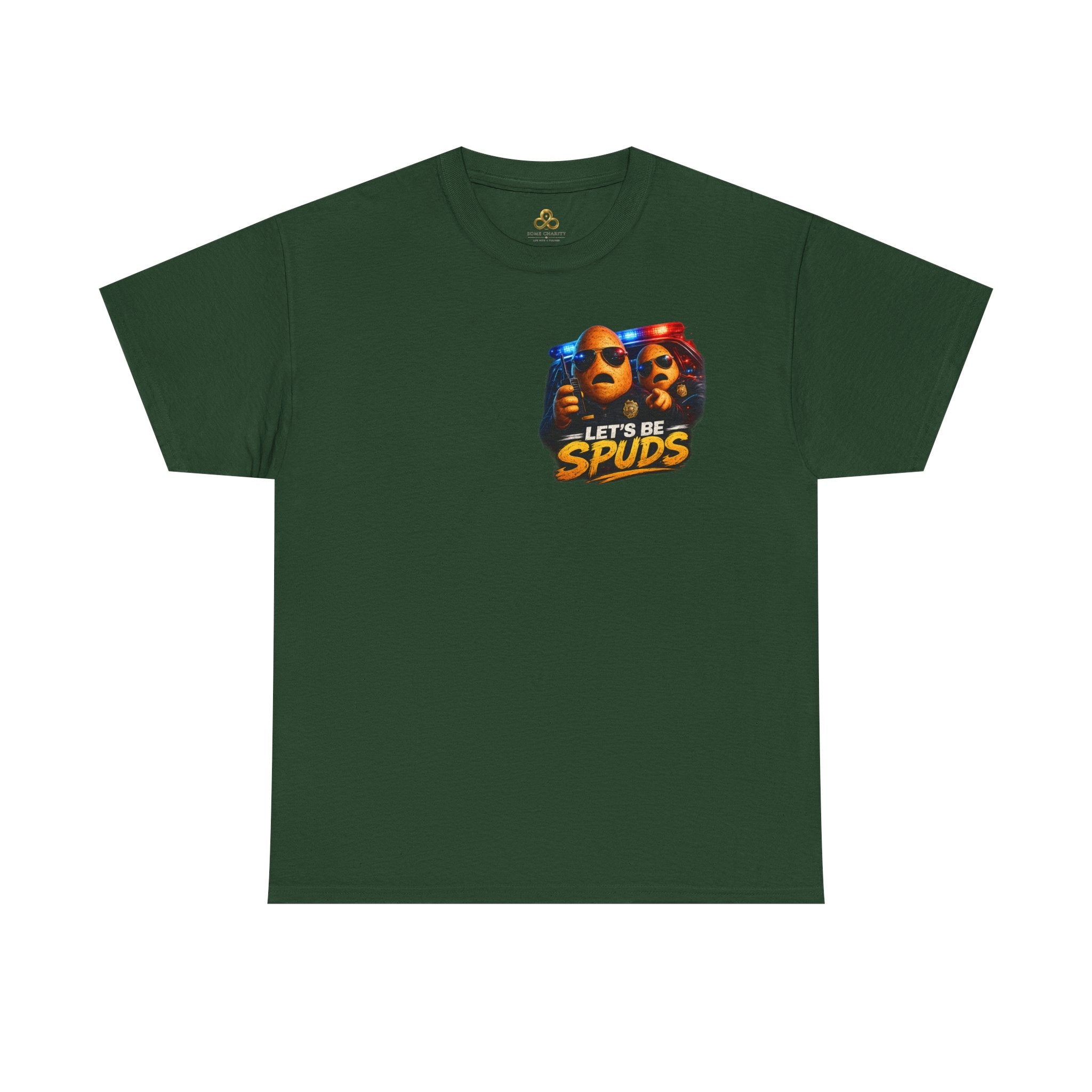Let's Be Spuds T‑Shirt — Funny Potato Duo Graphic Tee (Police Lights)