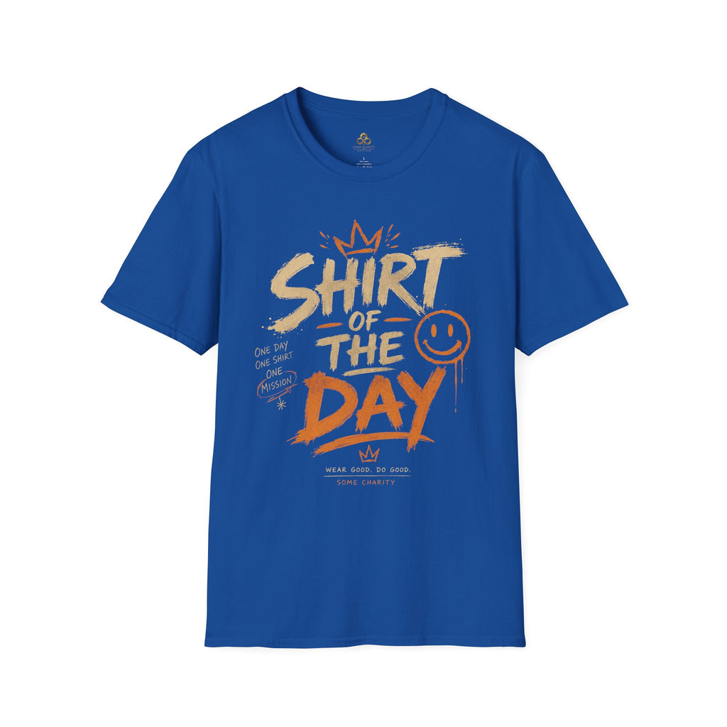 Shirt of the Day Graphic Tee — Retro Brushstroke Smile Design
