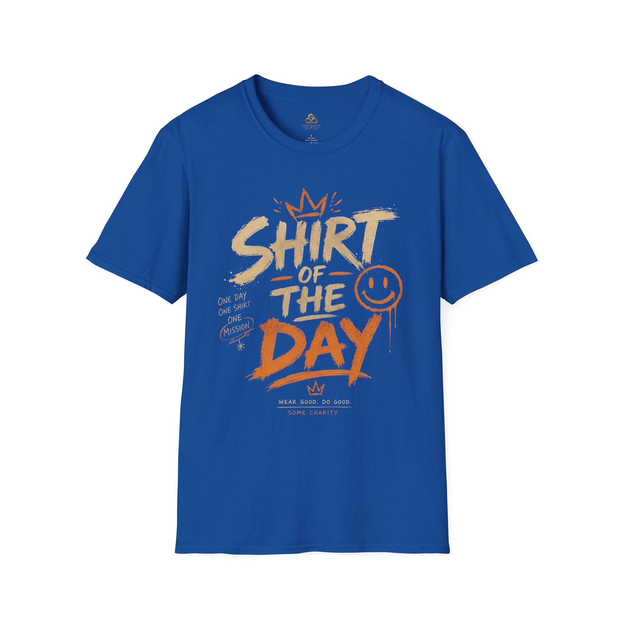 Shirt of the Day Graphic Tee — Retro Brushstroke Smile Design