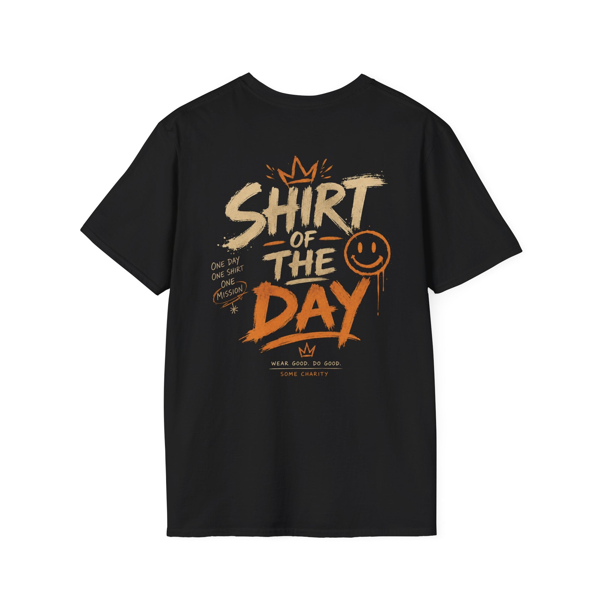 Shirt of the Day Graphic Tee — Retro Brushstroke Smile Design