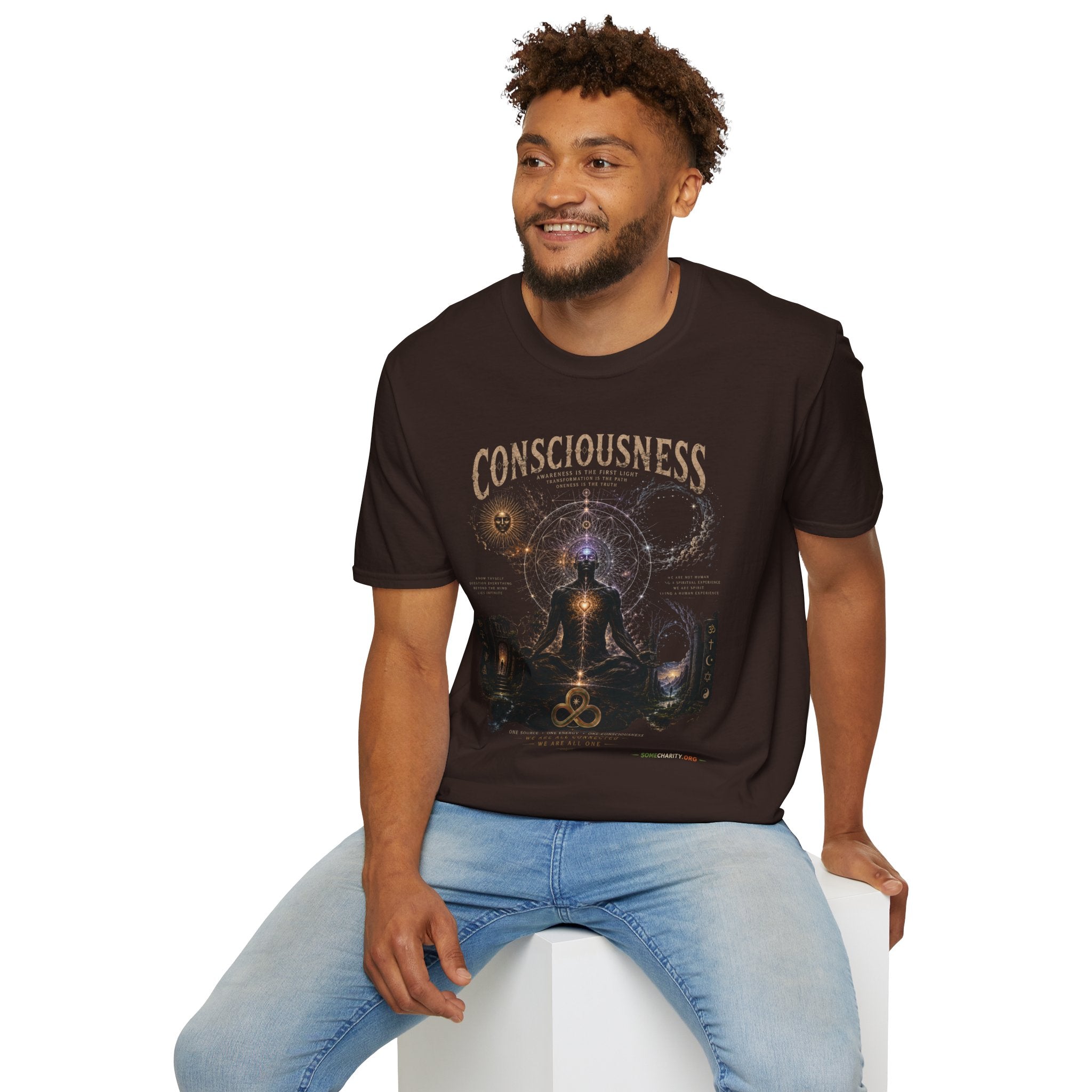Consciousness Graphic Tee — Spiritual Geometry Meditation Shirt