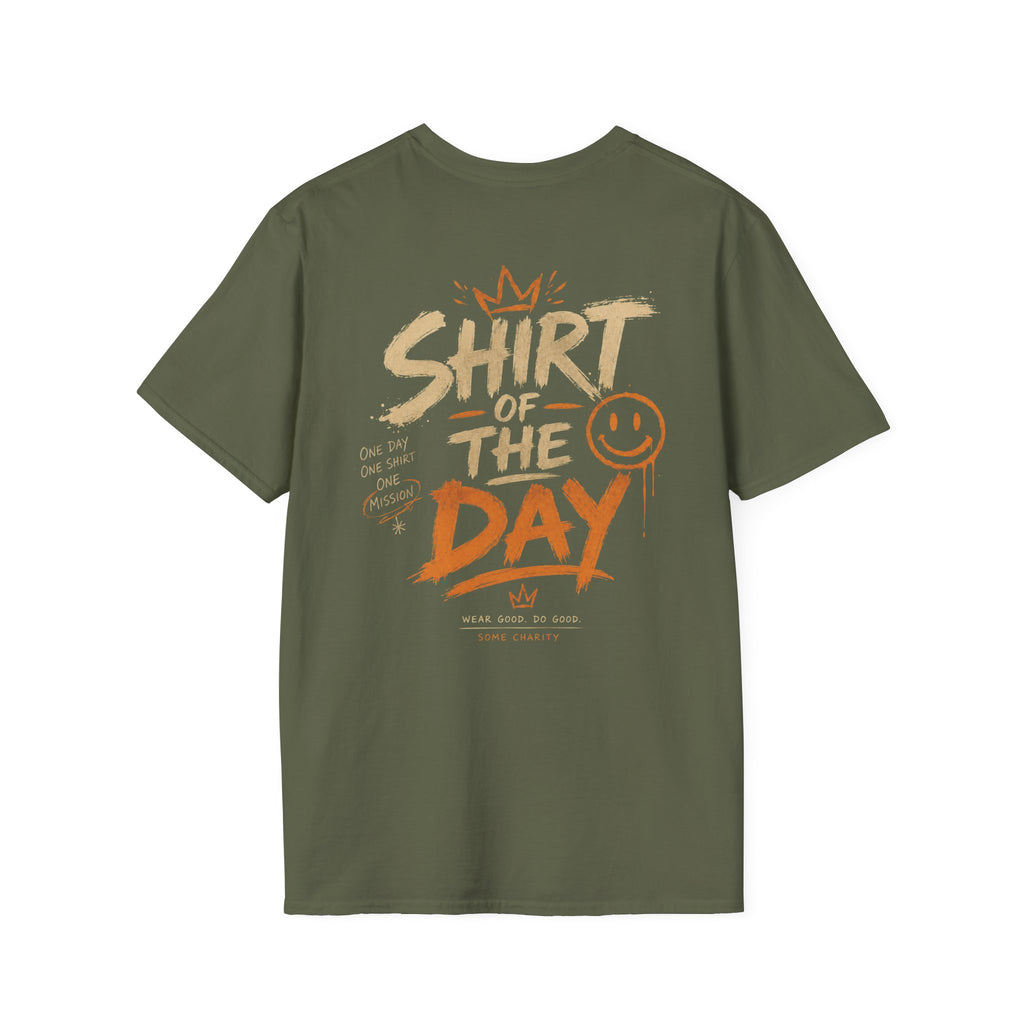 Shirt of the Day Graphic Tee — Retro Brushstroke Smile Design