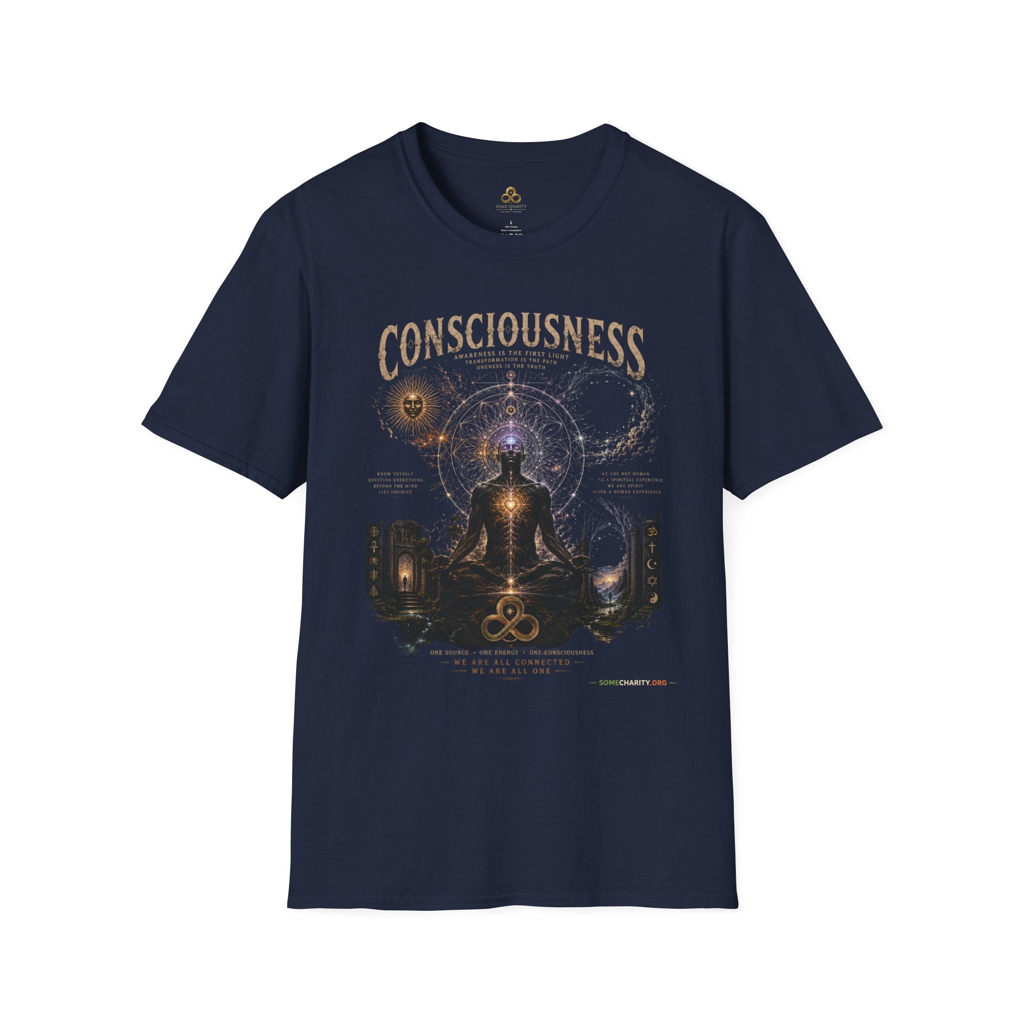 Consciousness Graphic Tee — Spiritual Geometry Meditation Shirt