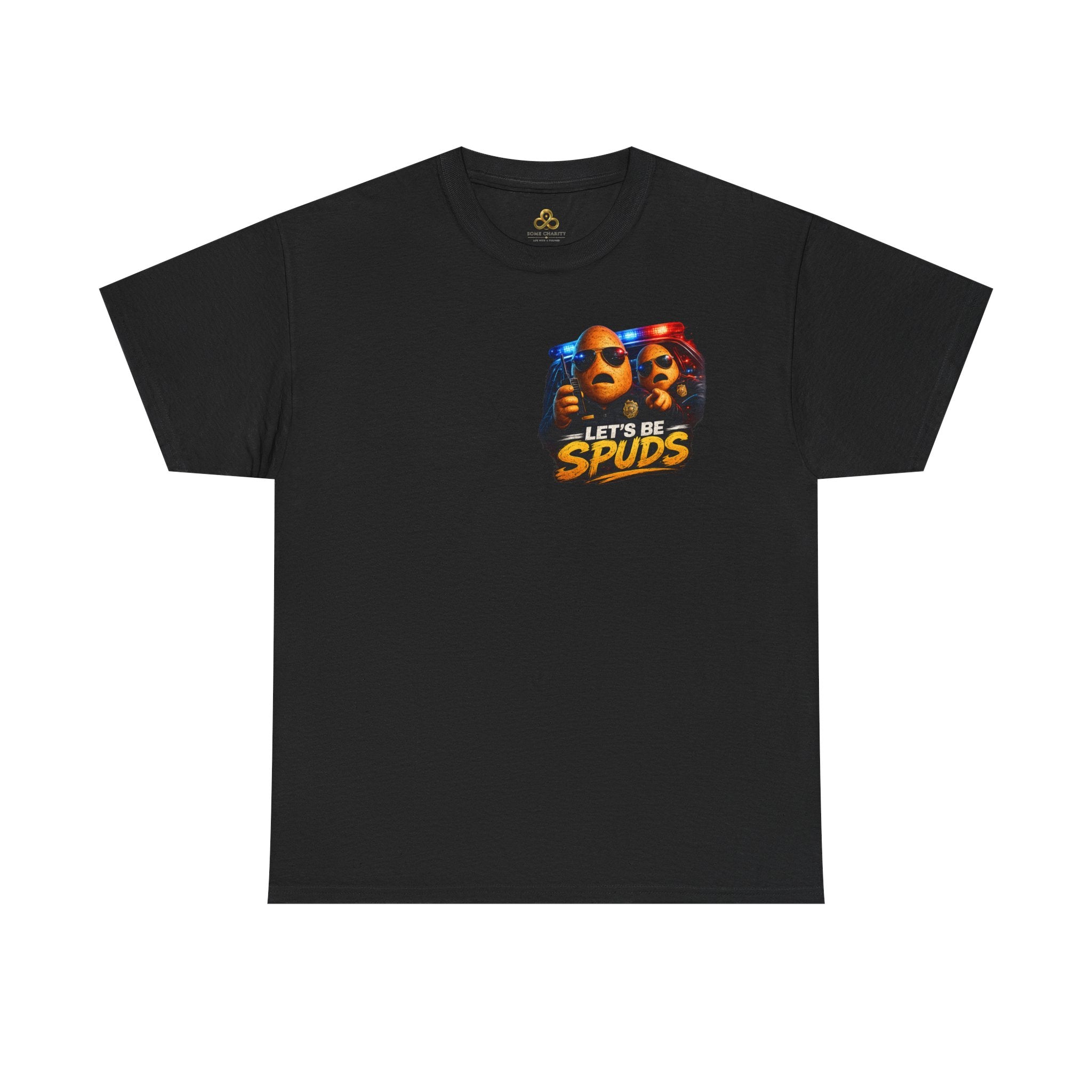 Let's Be Spuds T‑Shirt — Funny Potato Duo Graphic Tee (Police Lights)