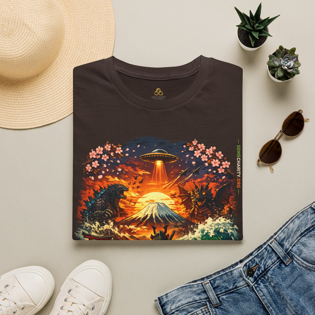 Alien Surfing Japan T-Shirt — UFO, Mt. Fuji & Cherry Blossom Graphic Tee
