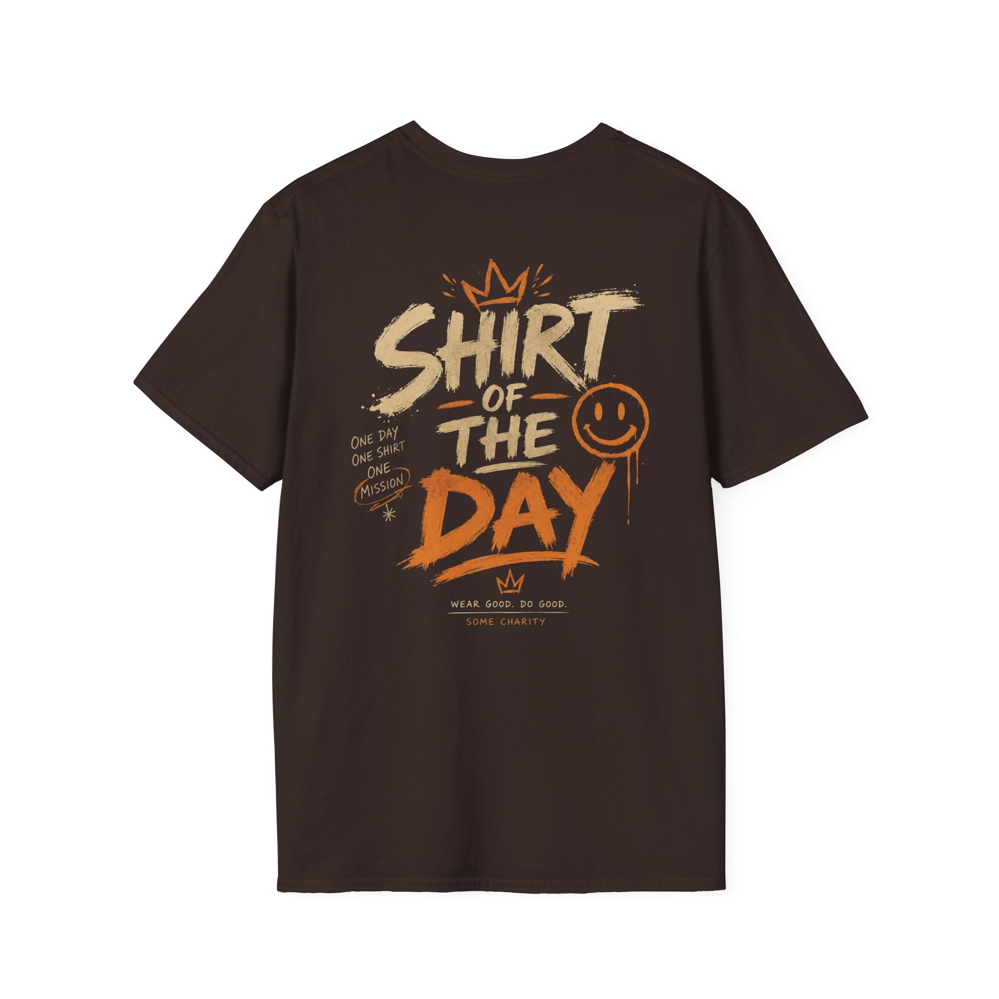 Shirt of the Day Graphic Tee — Retro Brushstroke Smile Design