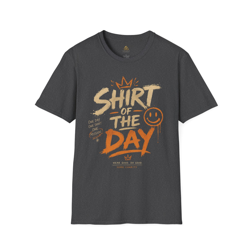 Shirt of the Day Graphic Tee — Retro Brushstroke Smile Design