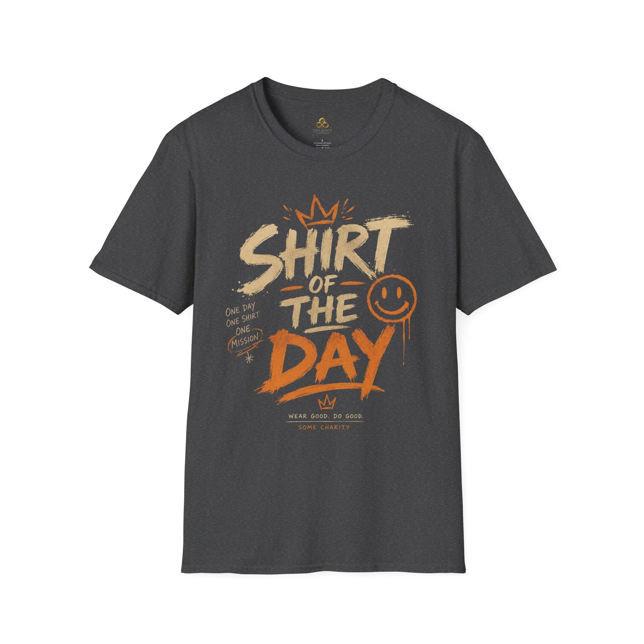 Shirt of the Day Graphic Tee — Retro Brushstroke Smile Design