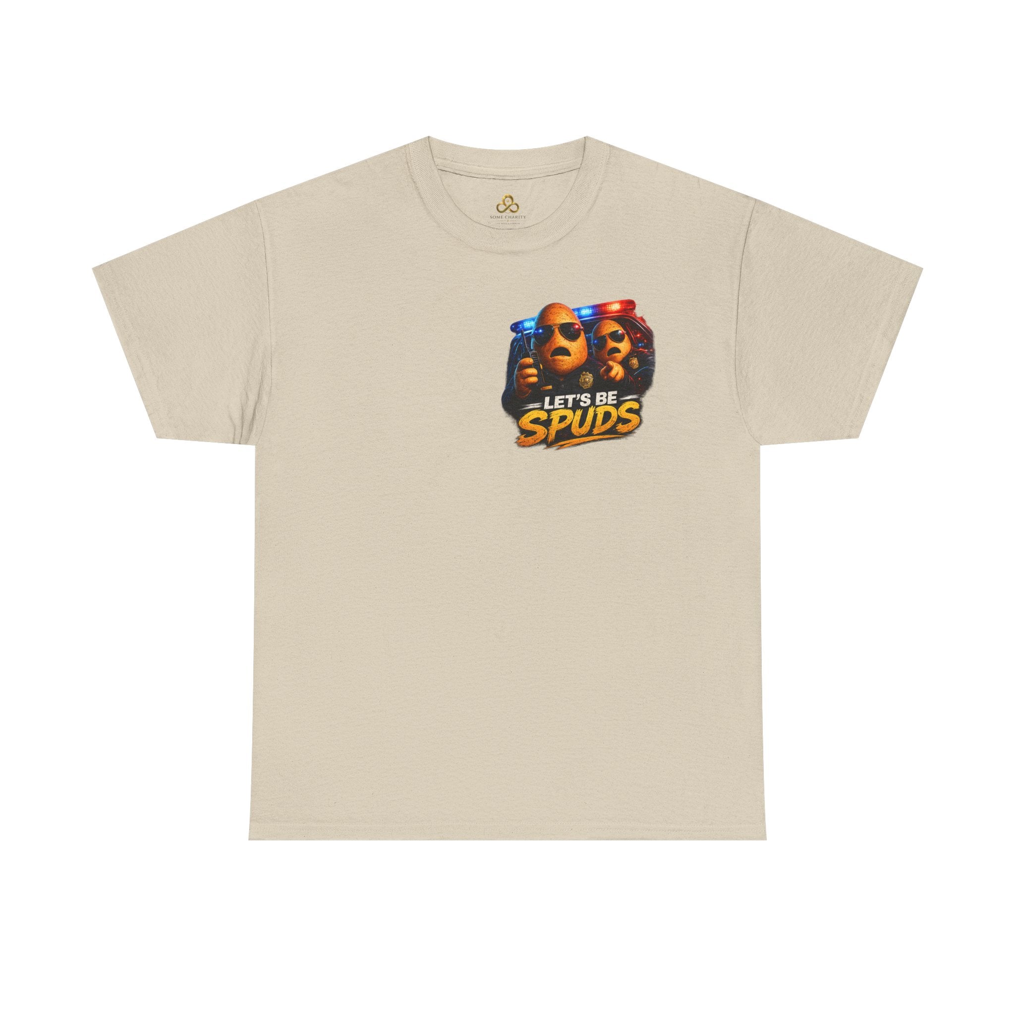 Let's Be Spuds T‑Shirt — Funny Potato Duo Graphic Tee (Police Lights)