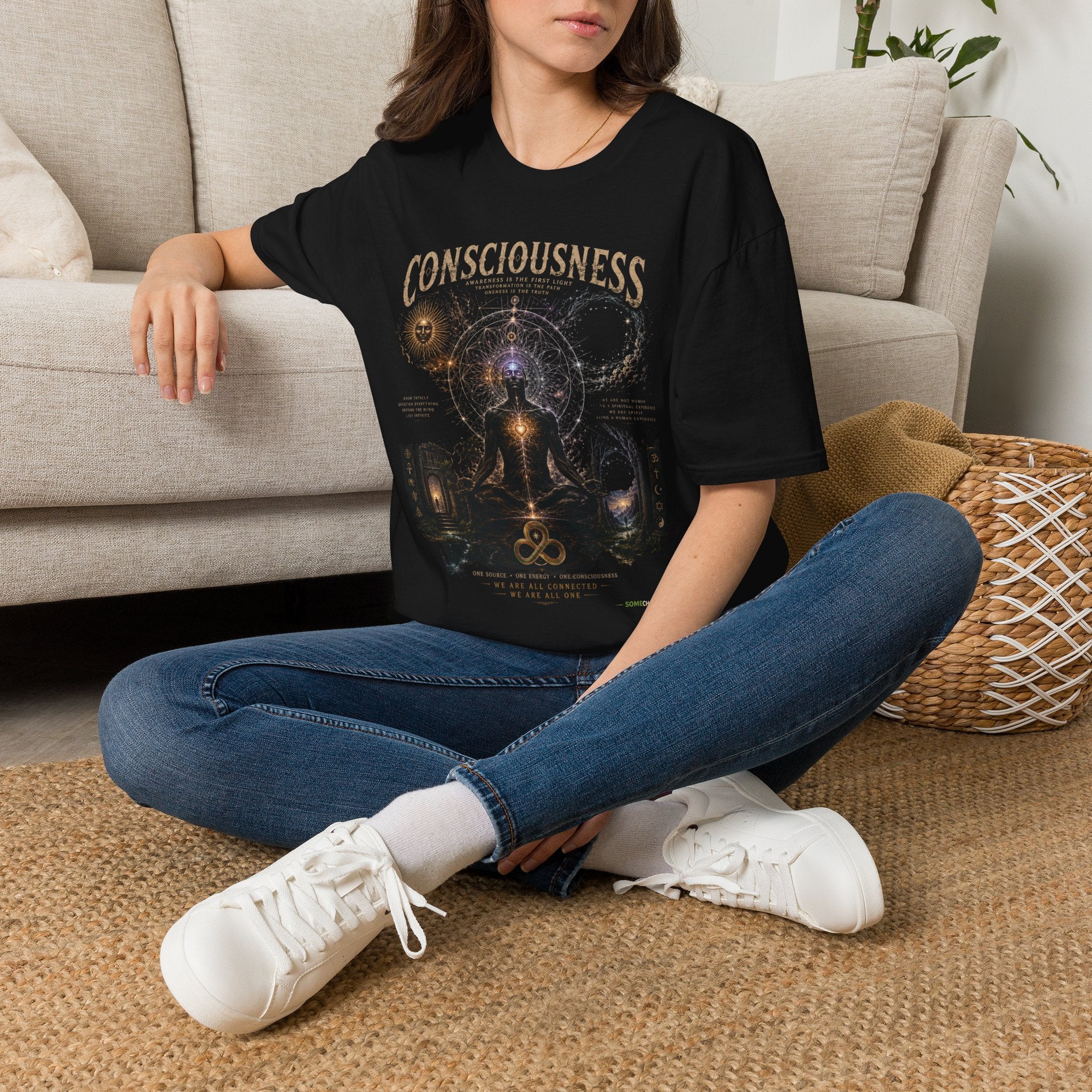 Consciousness Graphic Tee — Spiritual Geometry Meditation Shirt