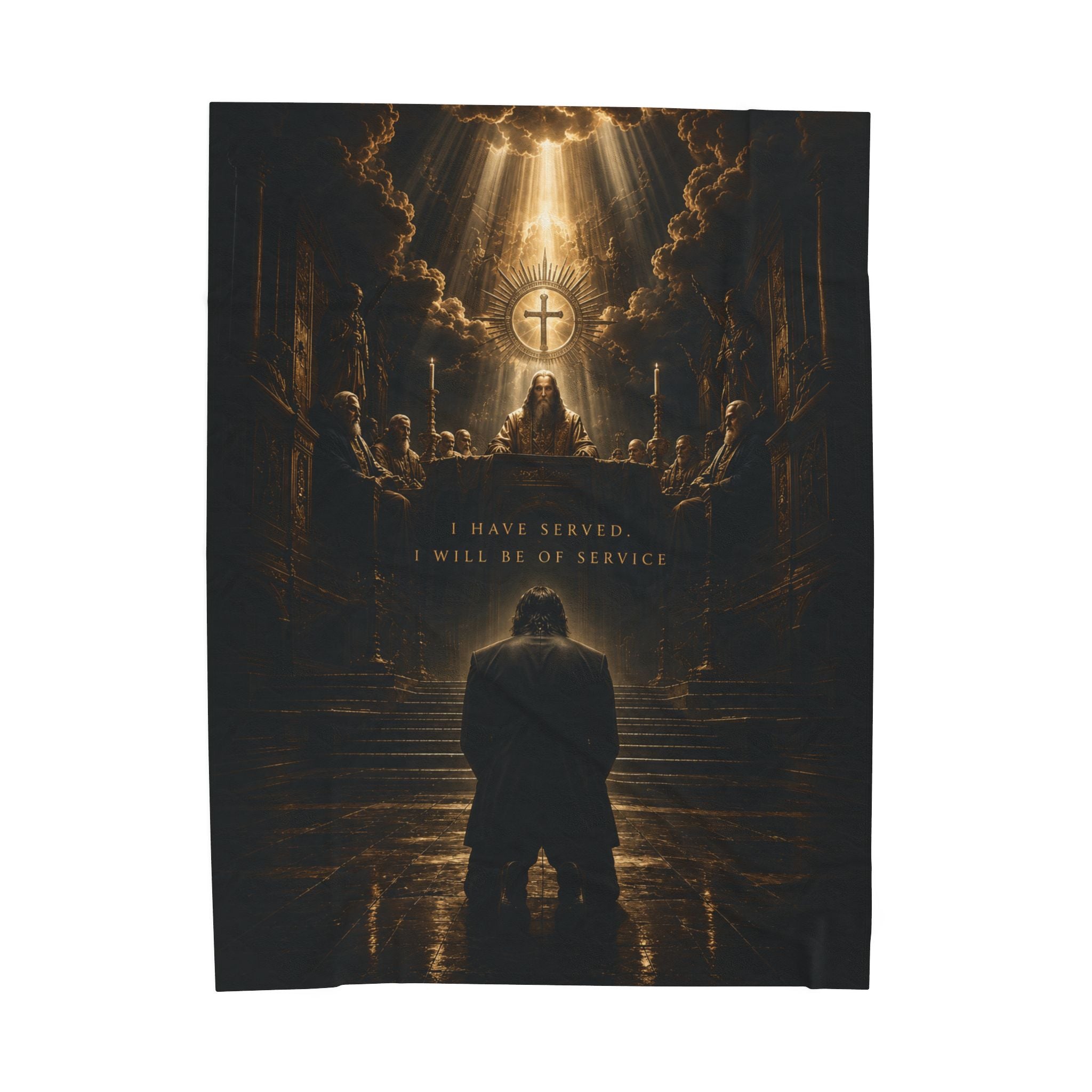 Religious Velveteen Plush Blanket — 'A Brave Heart' Prayer Scene with Cross