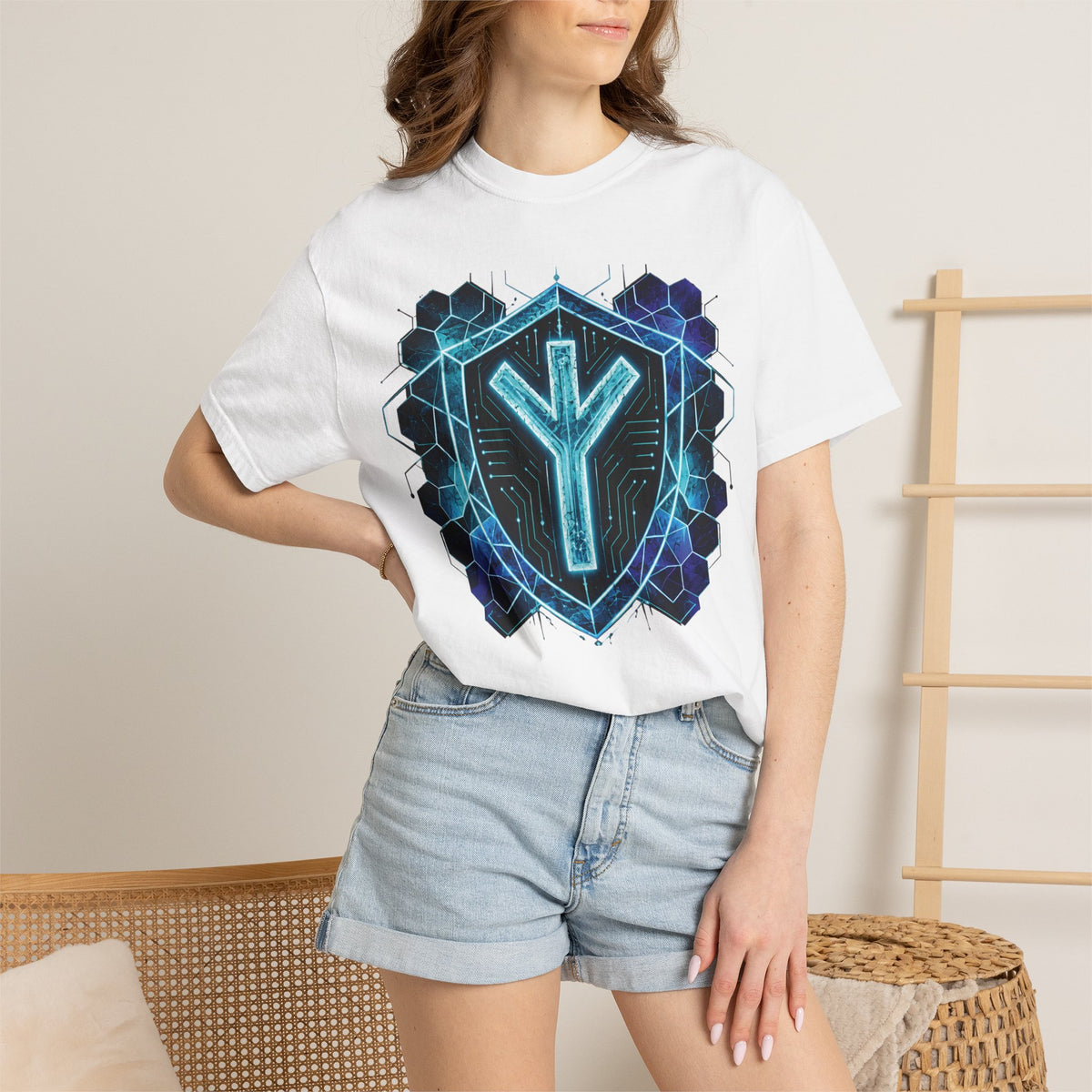 Algiz Rune Shield T-Shirt — Norse Protection Symbol Tee