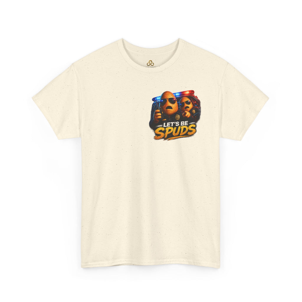 Let's Be Spuds T‑Shirt — Funny Potato Duo Graphic Tee (Police Lights)
