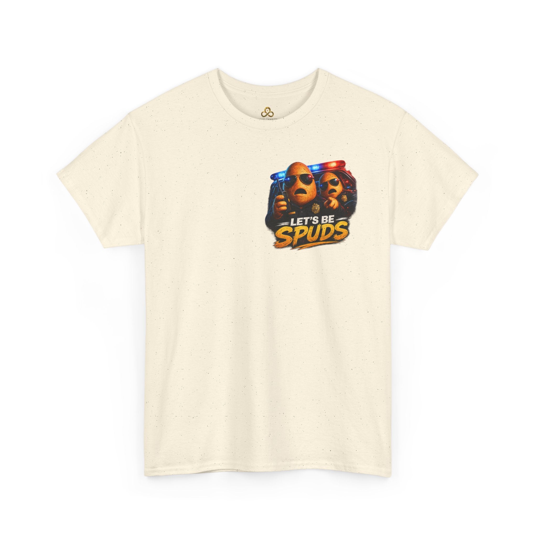 Let's Be Spuds T‑Shirt — Funny Potato Duo Graphic Tee (Police Lights)