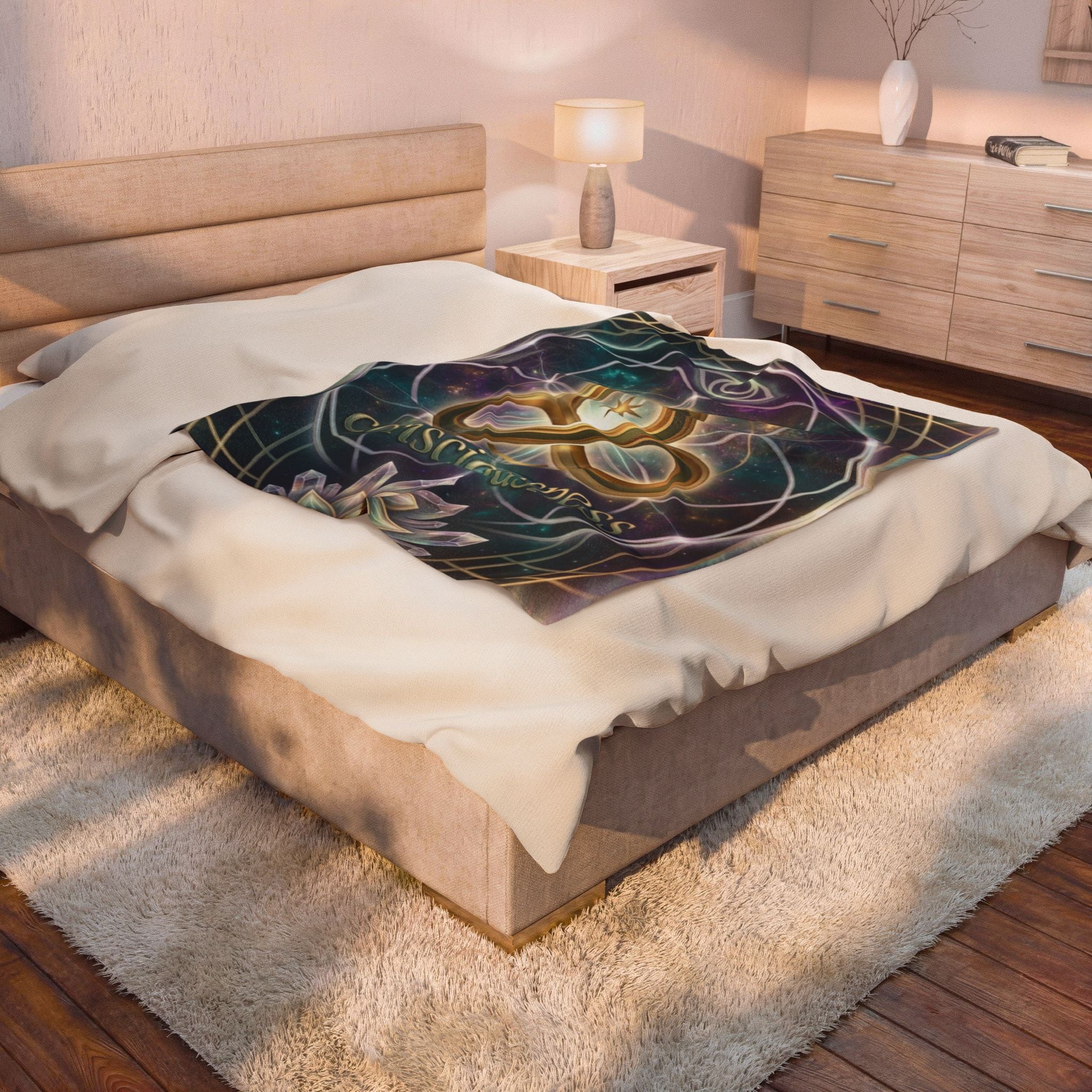 Consciousness Symbol Velveteen Plush Blanket — Spiritual Infinity Lotus Throw