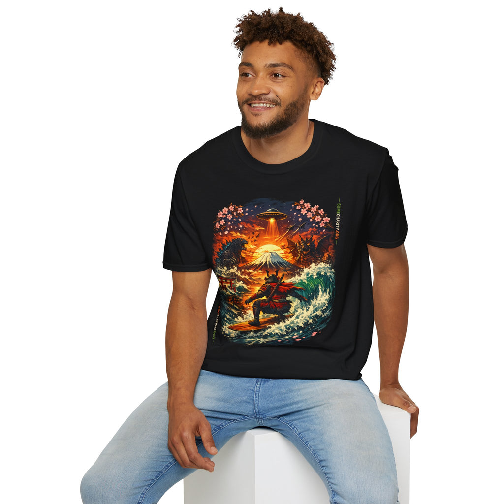 Alien Surfing Japan T-Shirt — UFO, Mt. Fuji & Cherry Blossom Graphic Tee