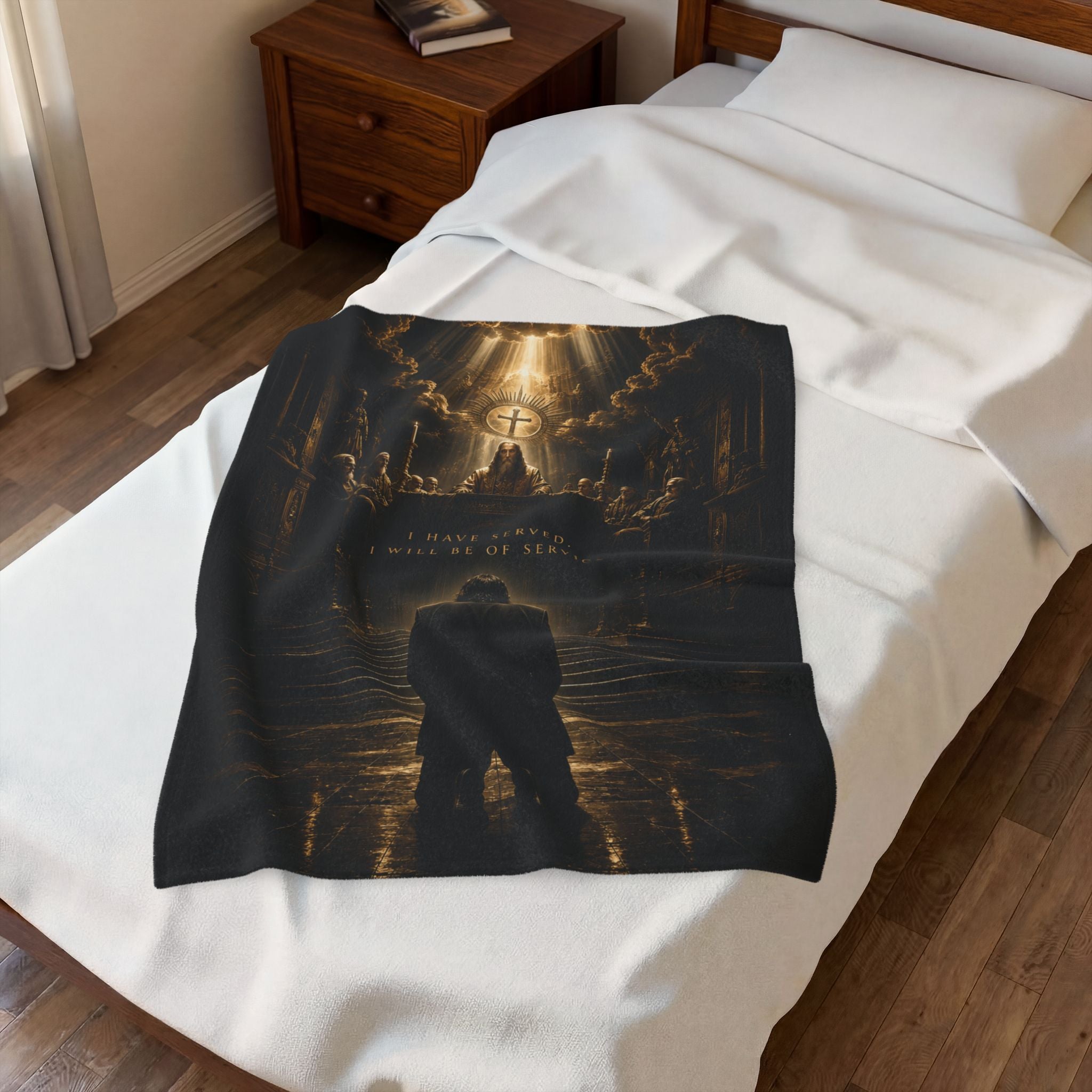 Religious Velveteen Plush Blanket — 'A Brave Heart' Prayer Scene with Cross