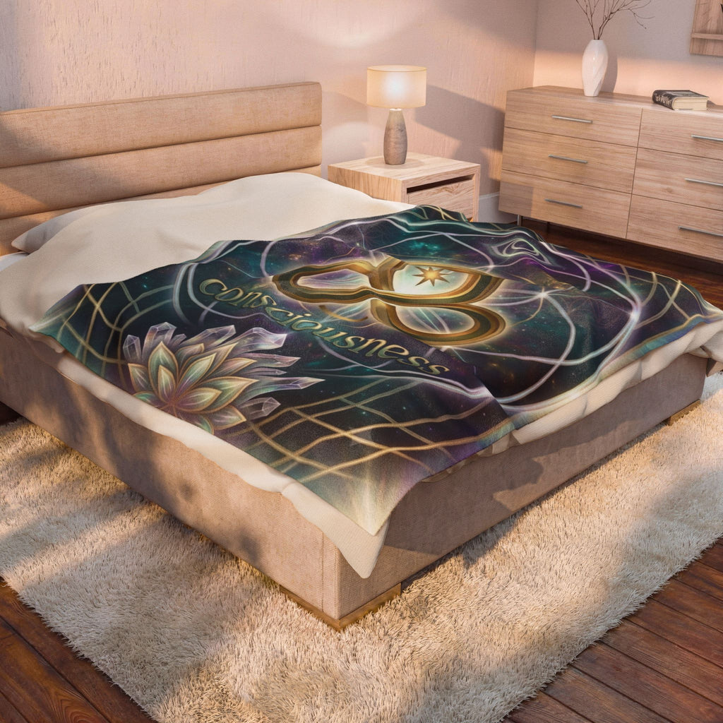 Consciousness Symbol Velveteen Plush Blanket — Spiritual Infinity Lotus Throw