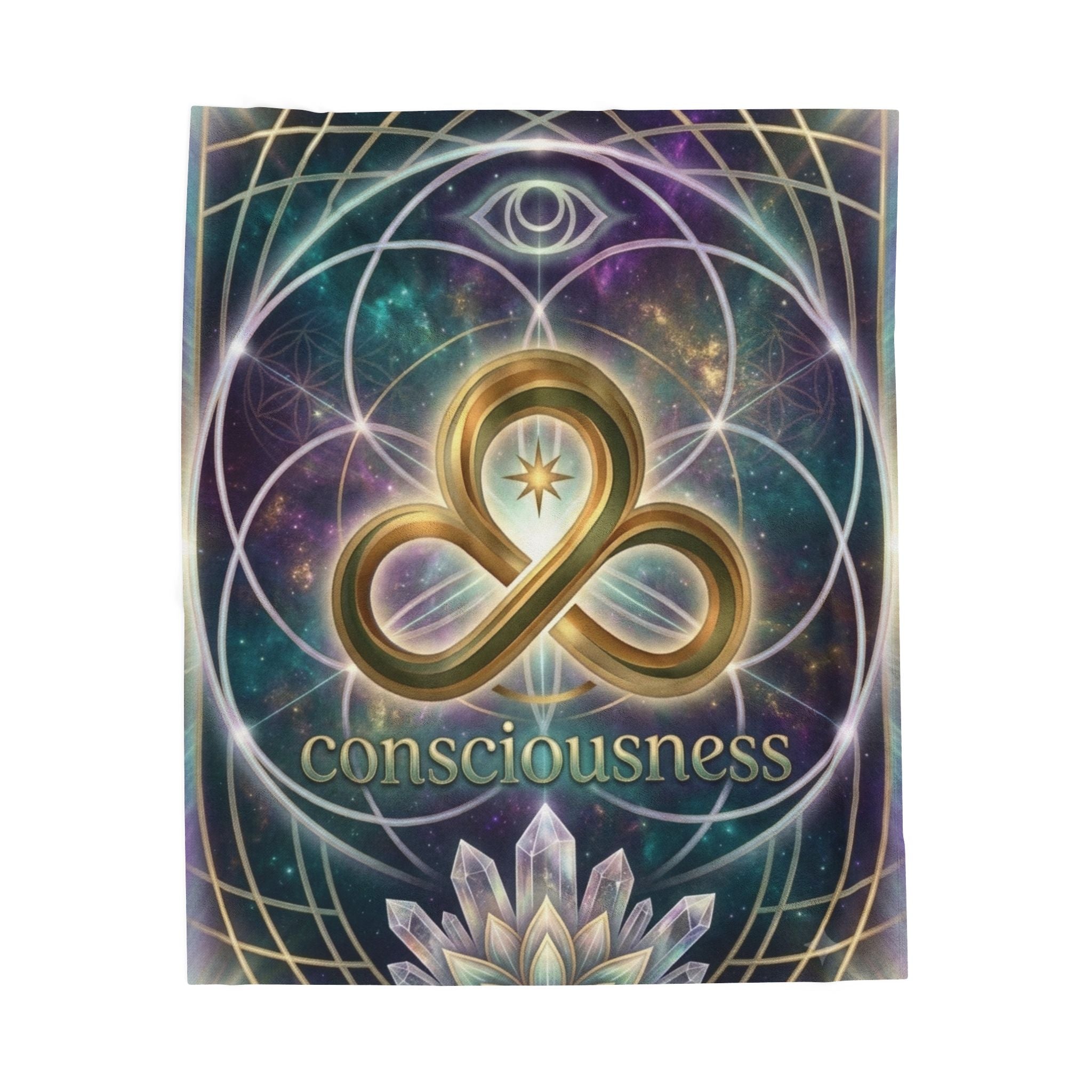 Consciousness Symbol Velveteen Plush Blanket — Spiritual Infinity Lotus Throw