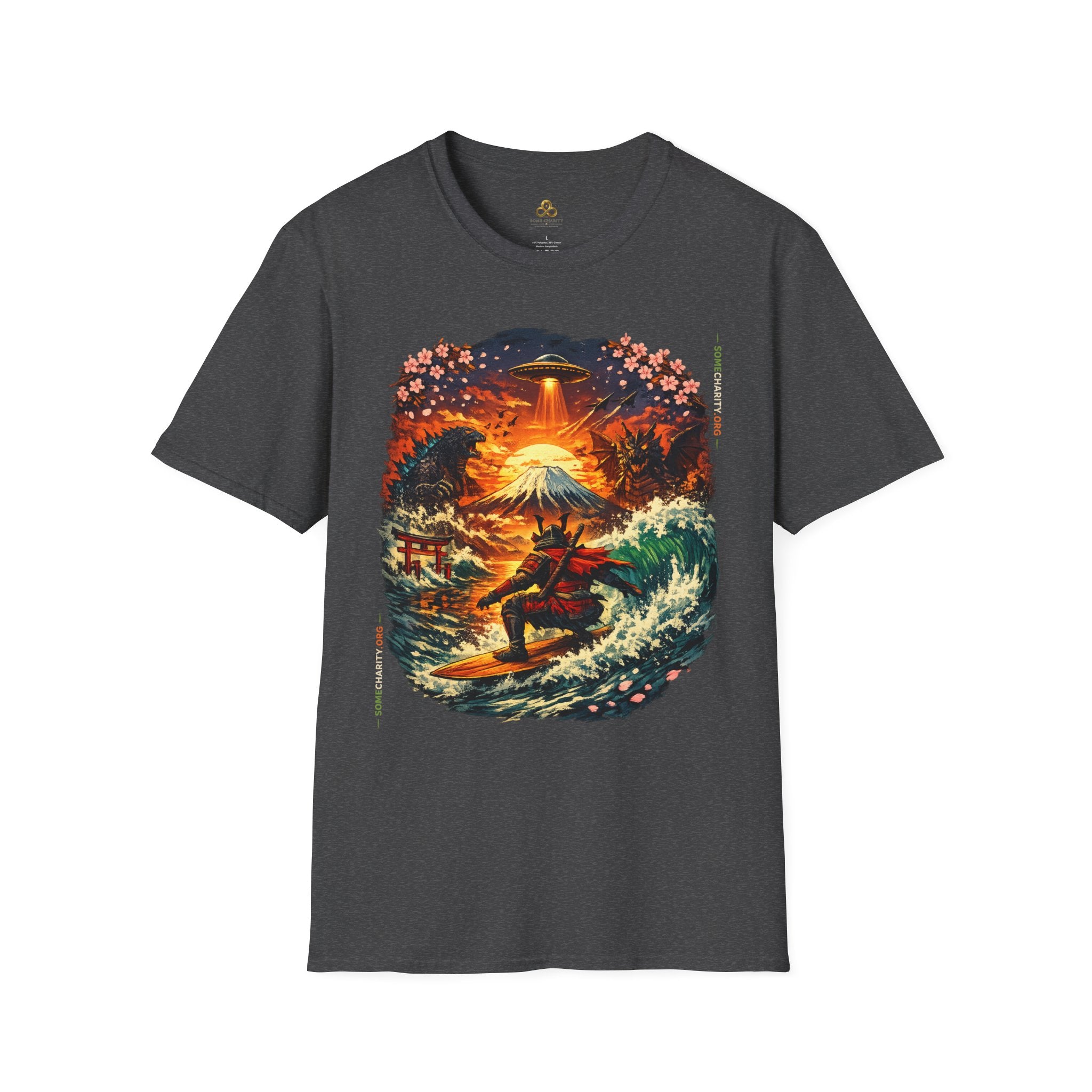 Alien Surfing Japan T-Shirt — UFO, Mt. Fuji & Cherry Blossom Graphic Tee