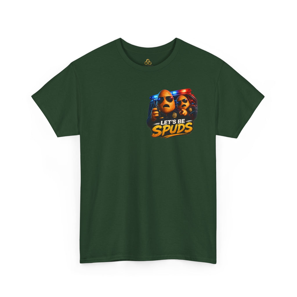 Let's Be Spuds T‑Shirt — Funny Potato Duo Graphic Tee (Police Lights)