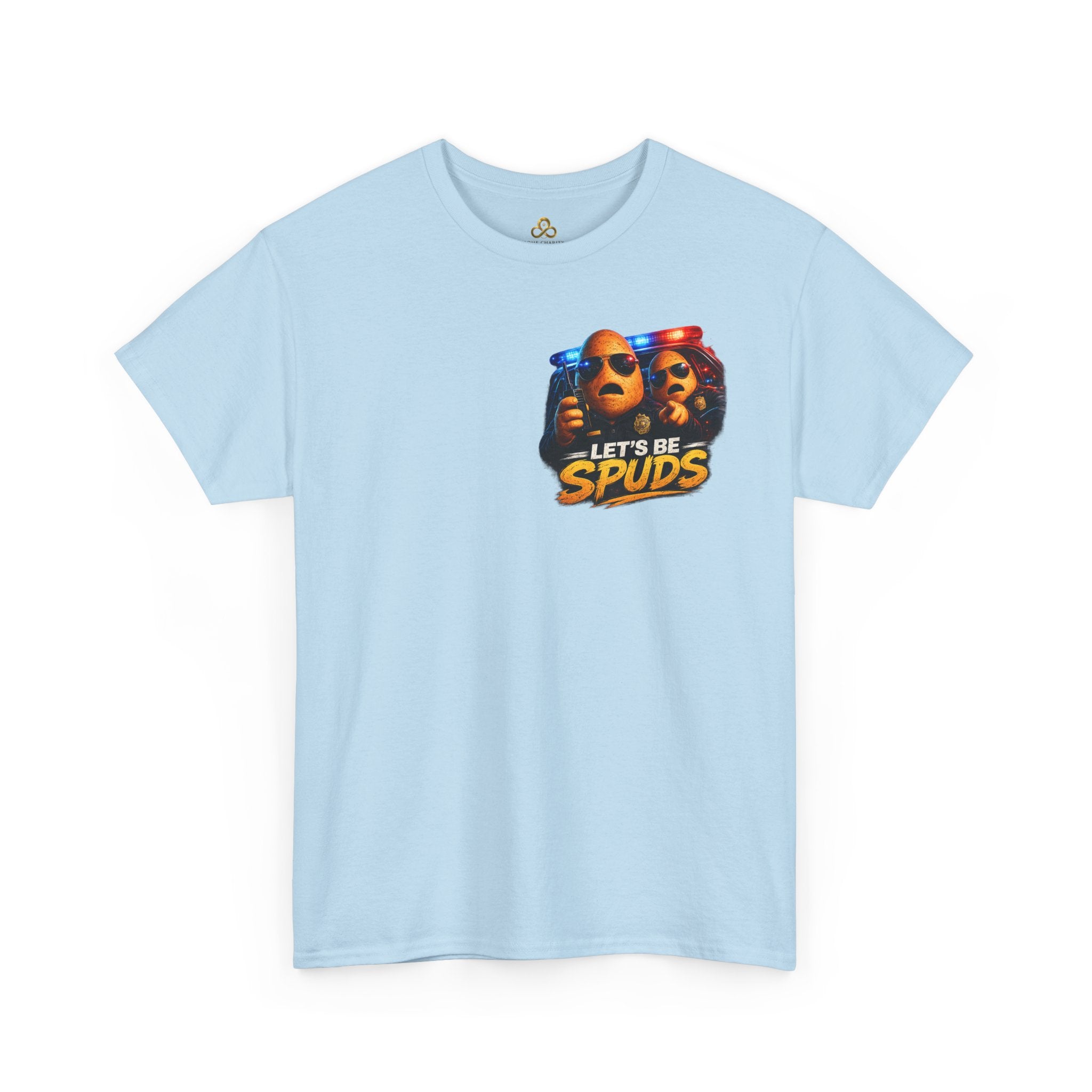 Let's Be Spuds T‑Shirt — Funny Potato Duo Graphic Tee (Police Lights)