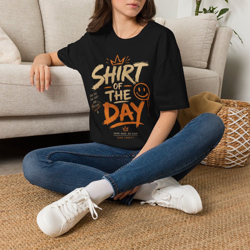 Shirt of the Day Graphic Tee — Retro Brushstroke Smile Design