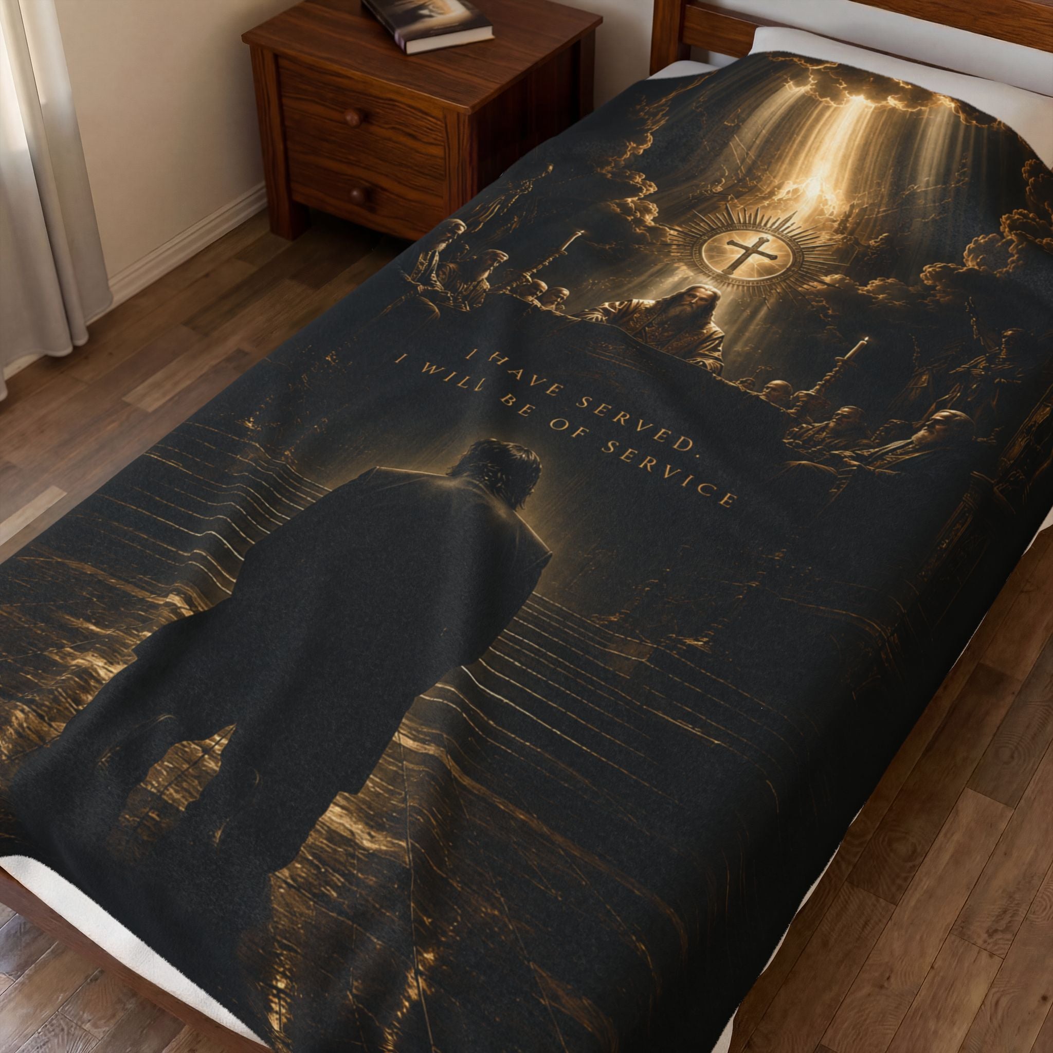 Religious Velveteen Plush Blanket — 'A Brave Heart' Prayer Scene with Cross