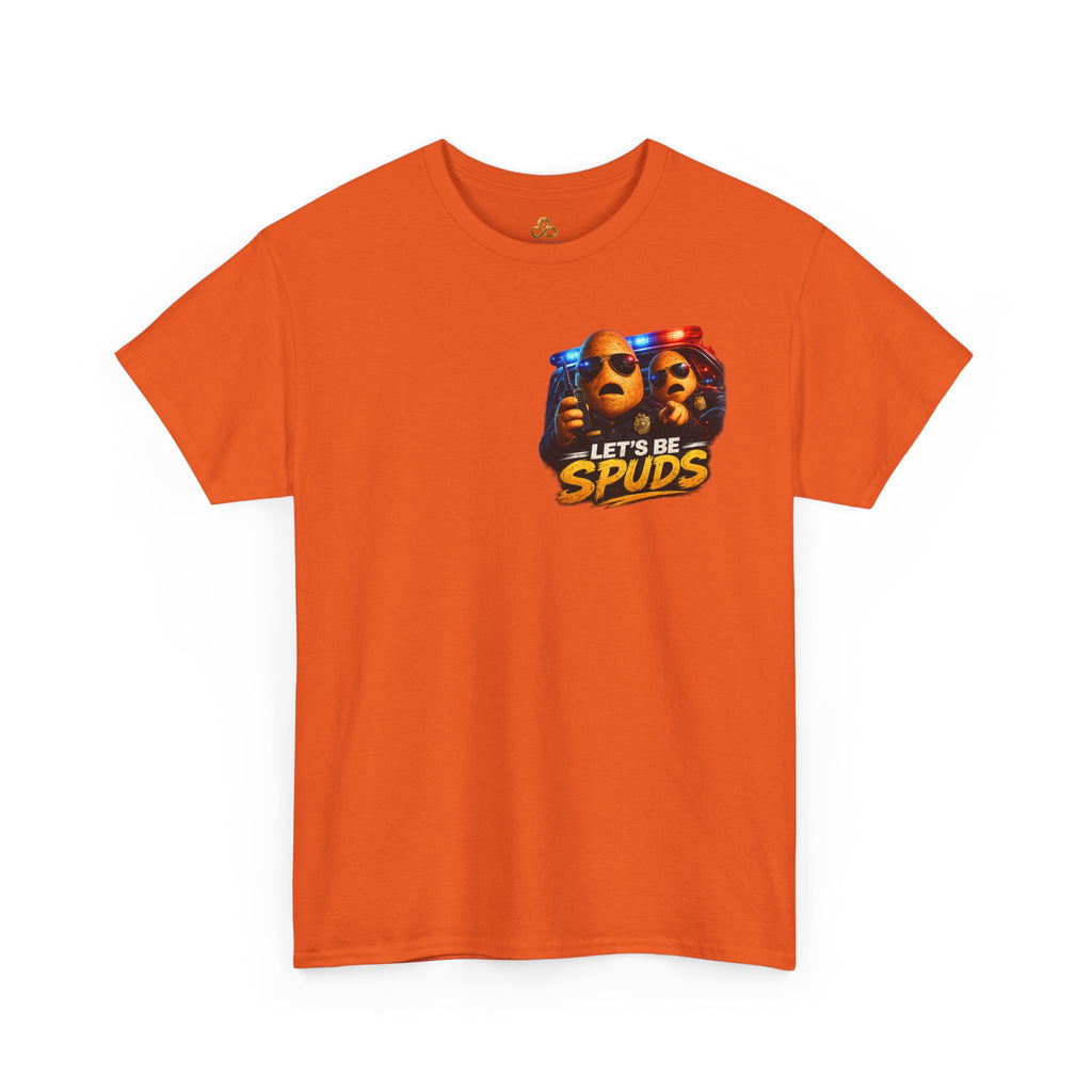 Let's Be Spuds T‑Shirt — Funny Potato Duo Graphic Tee (Police Lights)