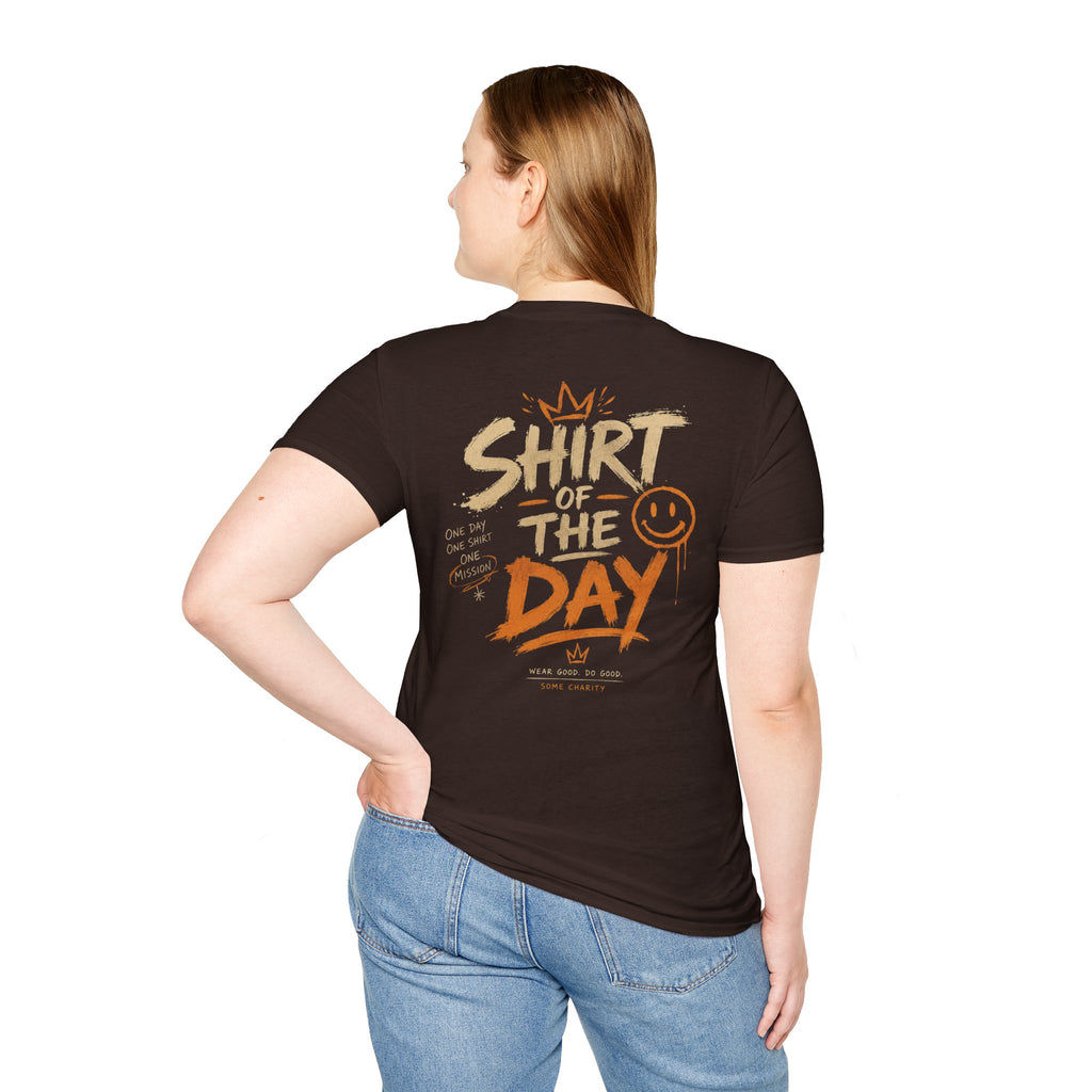 Shirt of the Day Graphic Tee — Retro Brushstroke Smile Design