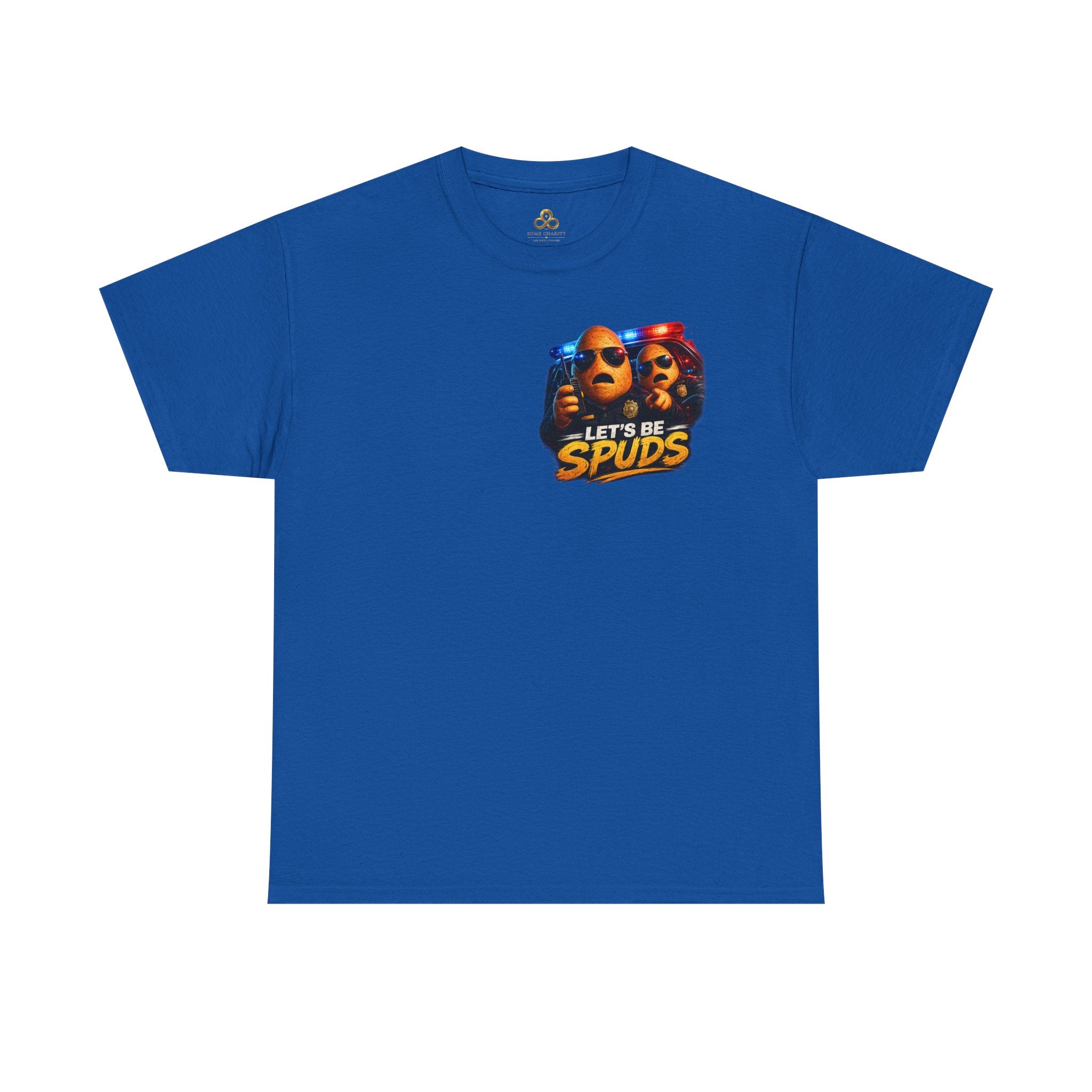 Let's Be Spuds T‑Shirt — Funny Potato Duo Graphic Tee (Police Lights)